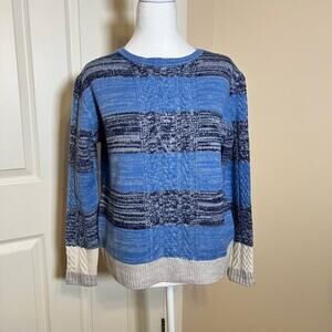Thakoon Blue 100% Wool Striped Sweater Button Back *Rare* EUC Size Small